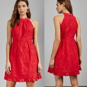 Ted Baker London Lorene Halter Neck Dress Red 100% Cotton Size 3 C